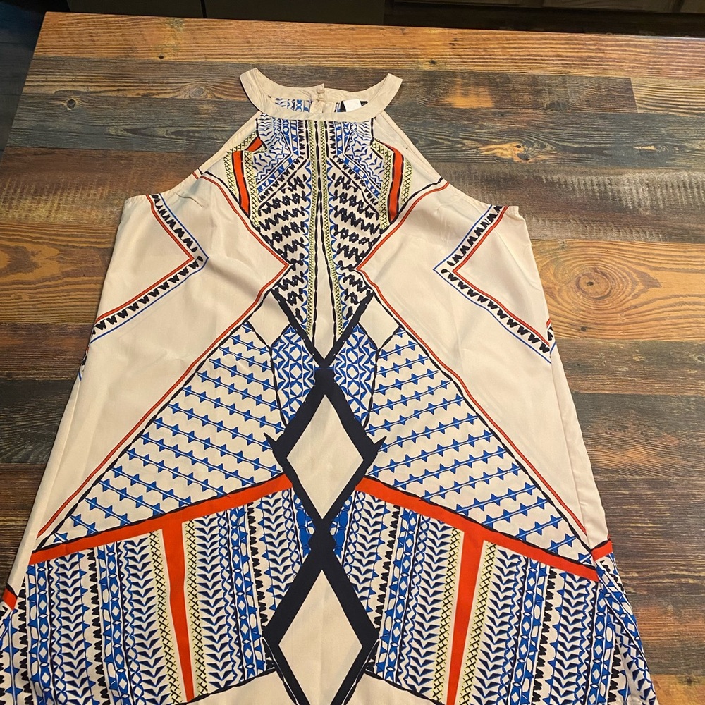 VENUS Cream Blue Halter Sundress Resort Wear